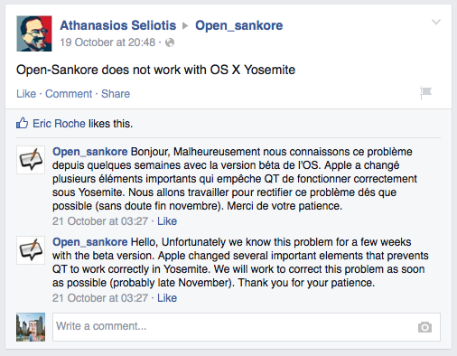 Open-Sankoré Facebook Message